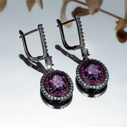 Entry Lux Colored Gems Egg-shaped Main Stone Edge White Diamond Earrings